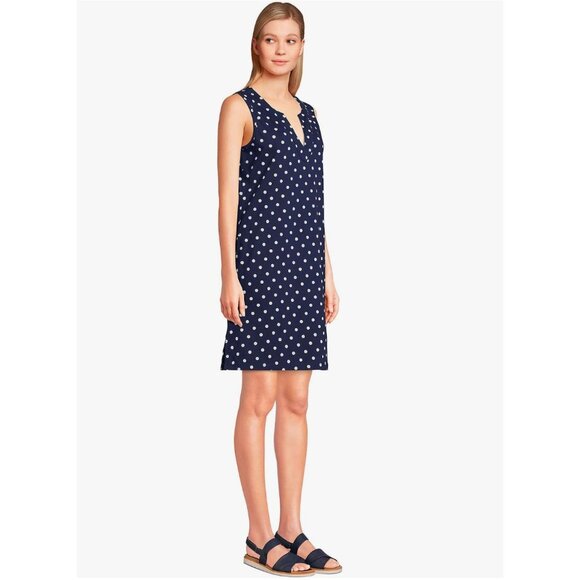 Lands' End Navy Blue Polka Dot Knit Shift Dress w/Pockets Size 1X 16W-18W Plus - Picture 3 of 11